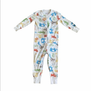 Hanna Andersson Zoo Animals Printed Organic Cotton Zip Up Baby‎ Pajamas